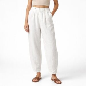 CONTEMPORAINE x SIMONS 100% Linen White Barrel Pants w/ Pockets Sz 6